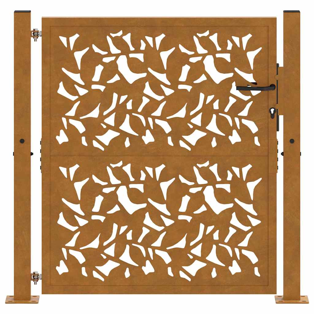 Portão de jardim 100x100 cm com design de folha de aço resistente às intempéries