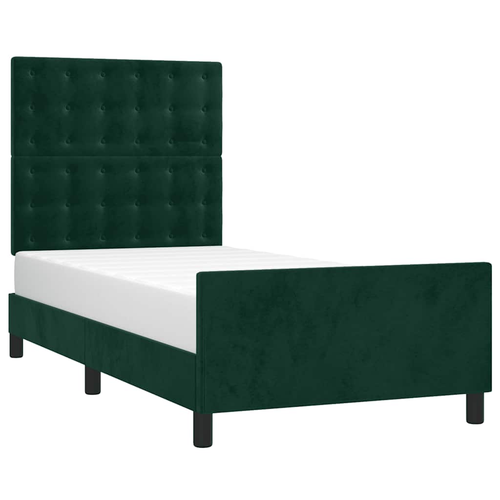 Estrutura de cama sem colchão 90x200 cm veludo verde-escuro