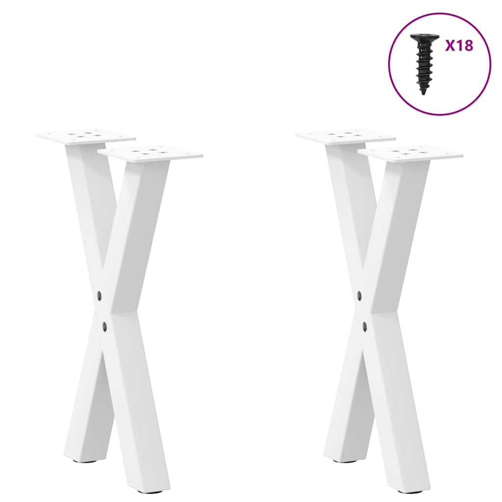 Pés para mesa de centro em formato de x, 2 peças, branco, 38x(42-43) cm, aço