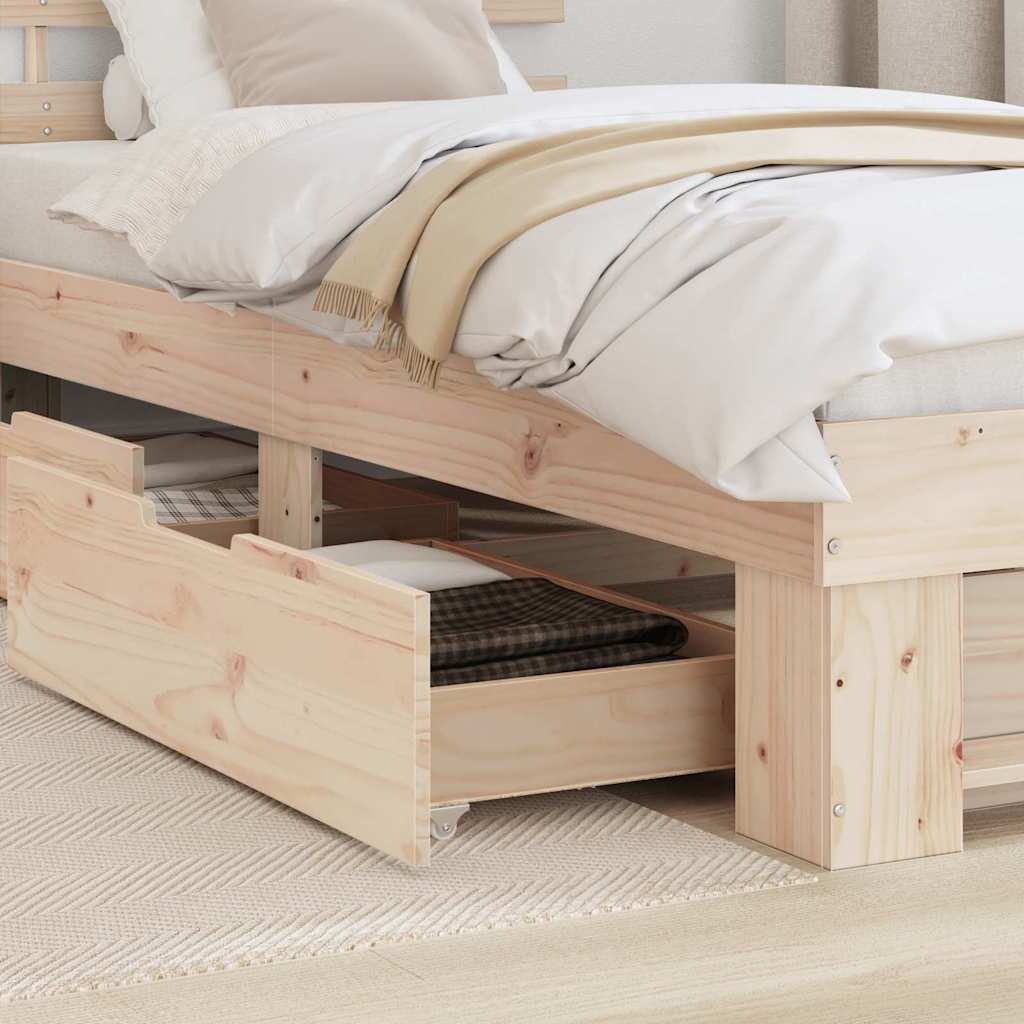 Estrutura da cama com cabeceira com gaveta natural 75 x 190 cm