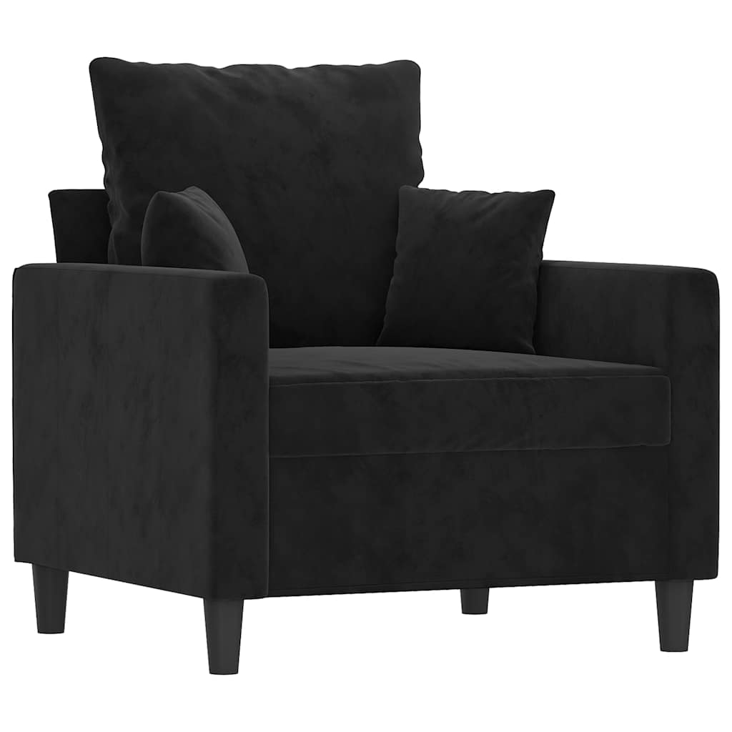 3 Pcs conjunto de sofás com almofadões veludo preto