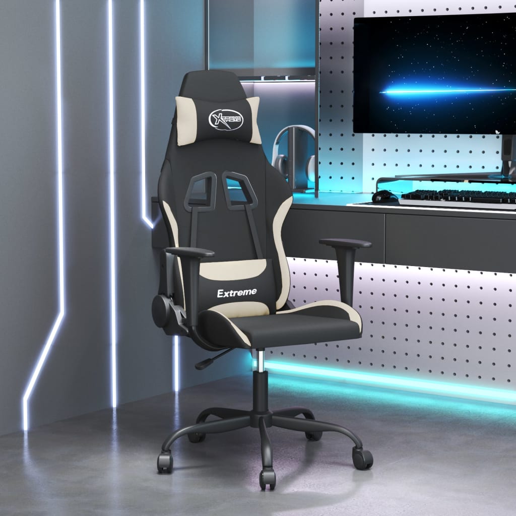 Cadeira gaming de massagens tecido preto e creme