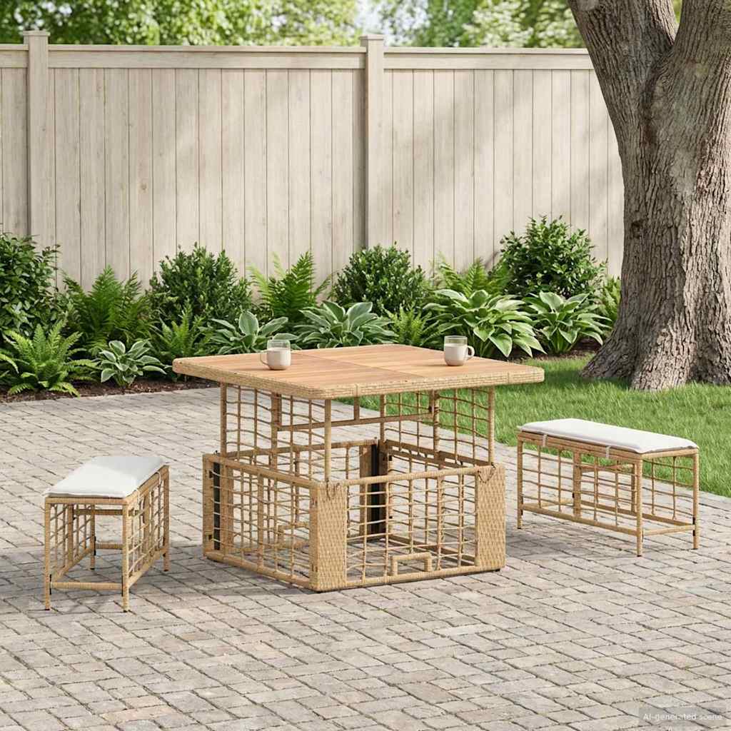 Conjunto de jantar para jardim 3 unid. natural e branco
