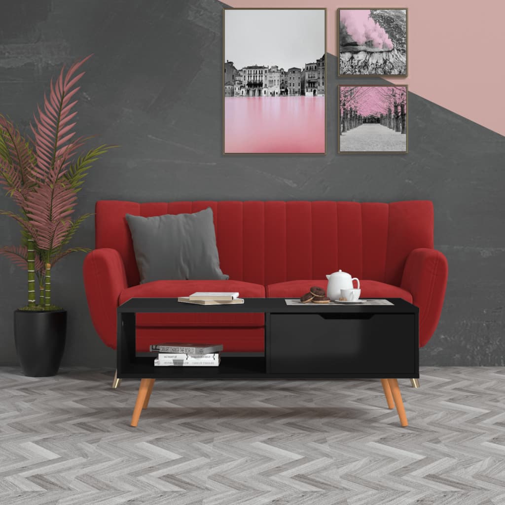 Mesa centro 100x49,5x43cm derivados de madeira preto brilhante