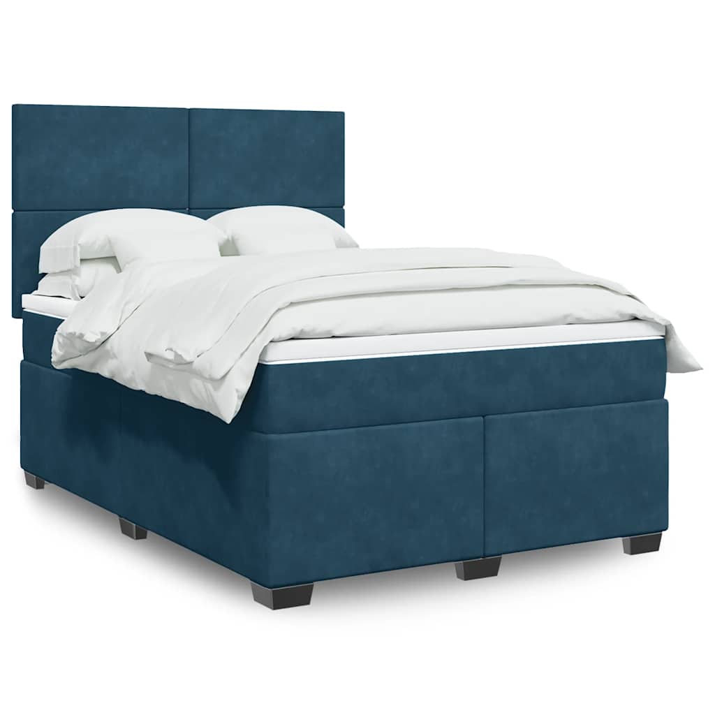 Cama com molas/colchão 140x200 cm veludo azul