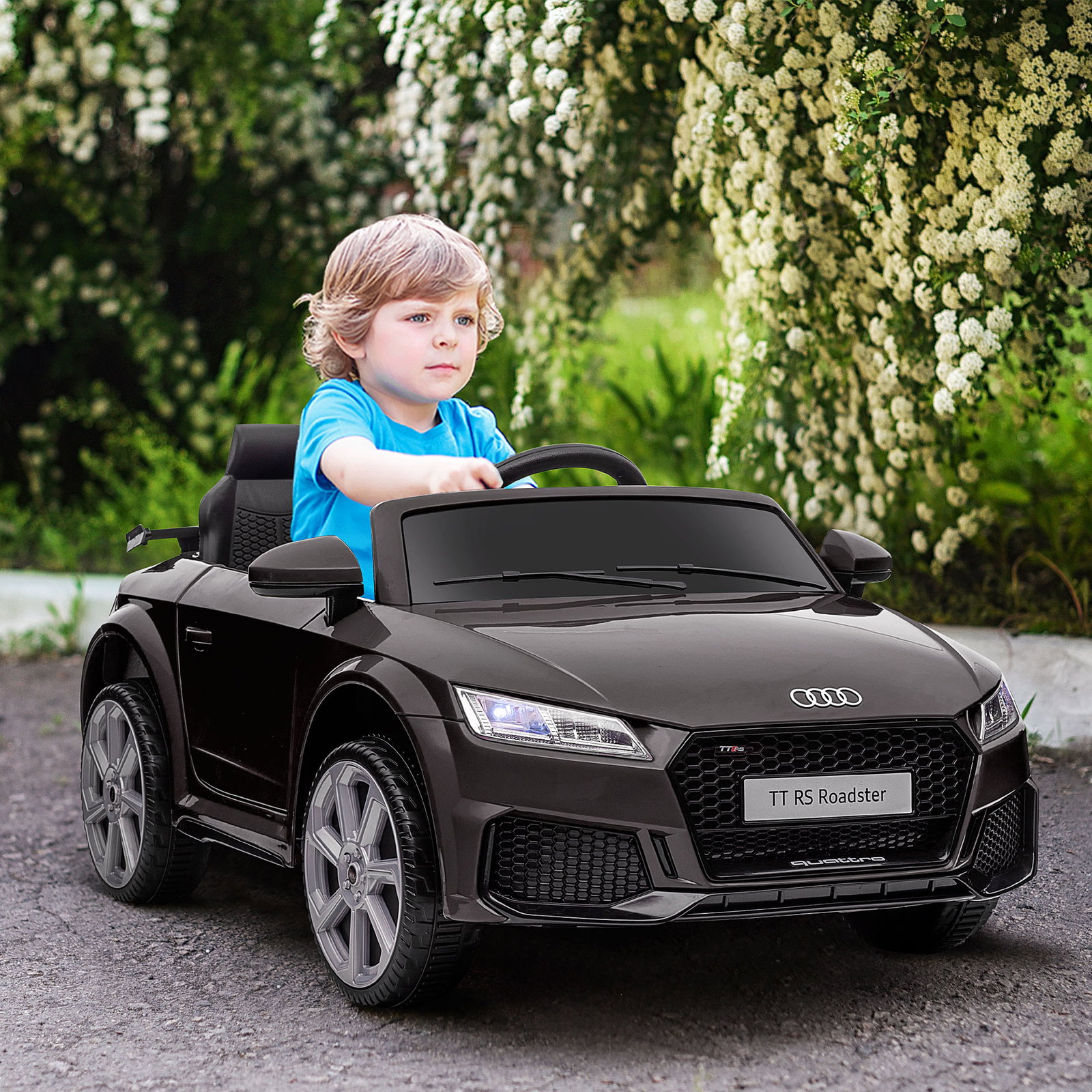 Carro elétrico audi tt para crianças acima de 3 anos com controlo remoto música e luzes bateria 12v 102x60x44 cm preto