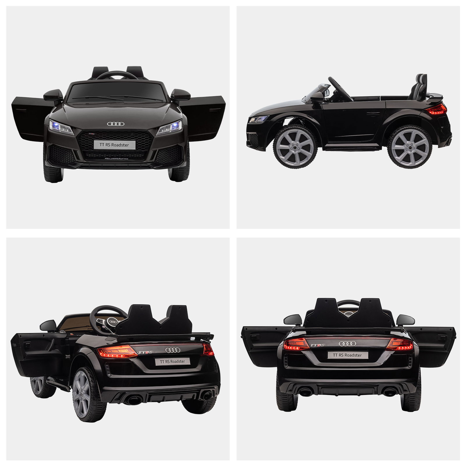 Carro elétrico audi tt para crianças acima de 3 anos com controlo remoto música e luzes bateria 12v 102x60x44 cm preto