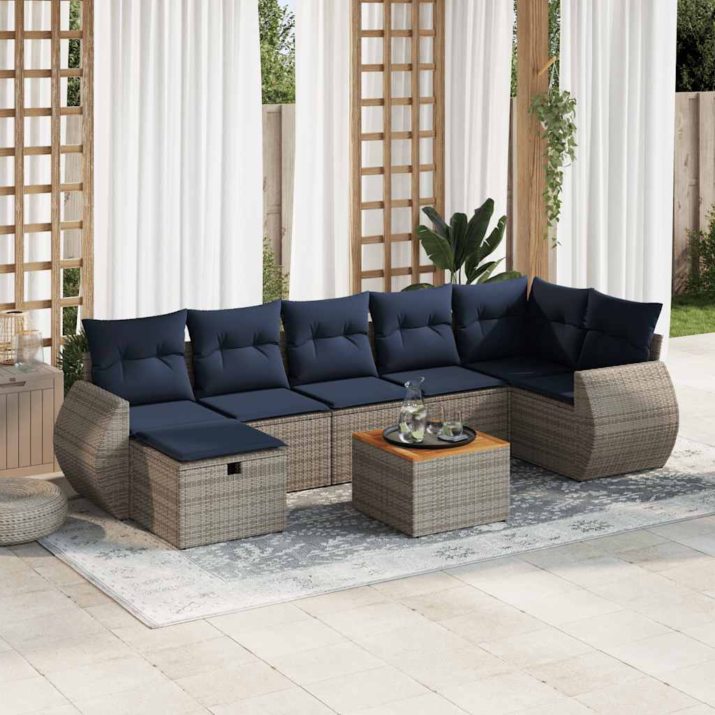 8 Pcs conjunto sofás de jardim c/ almofadões vime PE cinzento