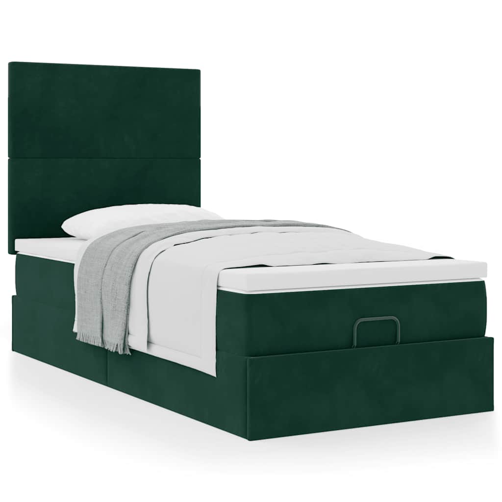 Estrutura cama otomana colchões 90x190cm veludo verde escuro