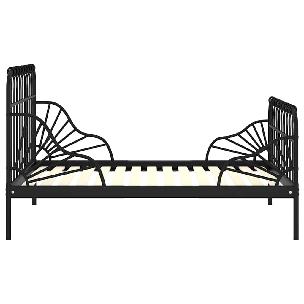 Estrutura de cama extensível em metal preto 80x130/200 cm