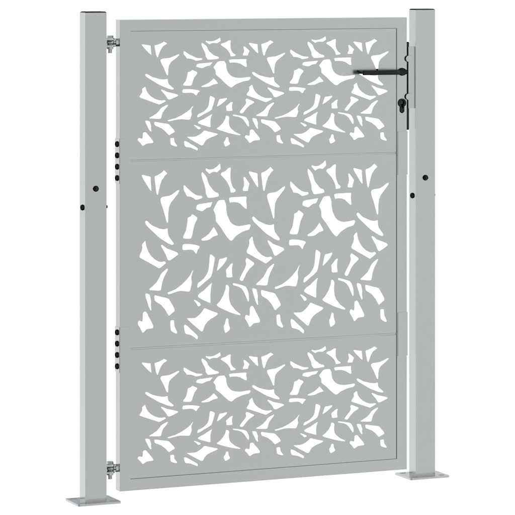 Portão de jardim 100x125 cm com design de folha de aço resistente às intempéries