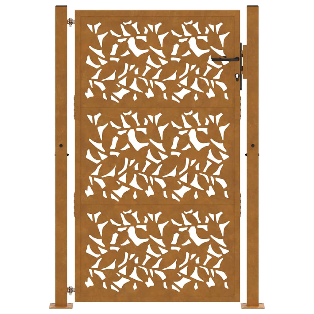 Portão de jardim 100x125 cm com design de folha de aço resistente às intempéries