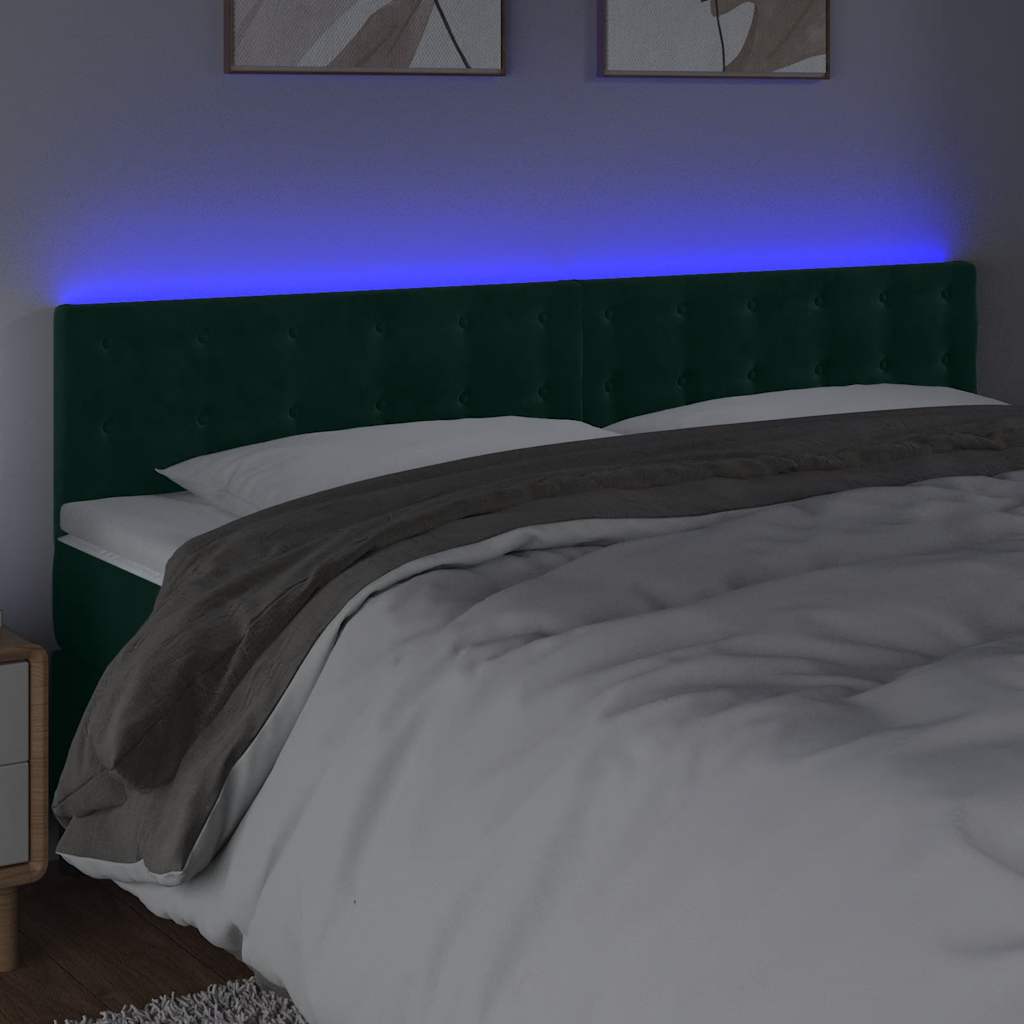 Cabeceira de cama c/luzes LED veludo 200x5x78/88cm verde-escuro