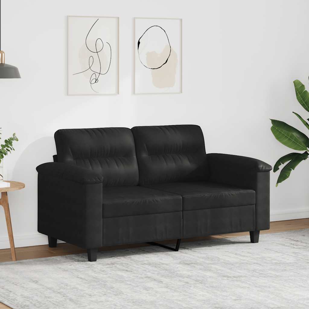 Sofá de 2 lugares 120 cm tecido de microfibra preto