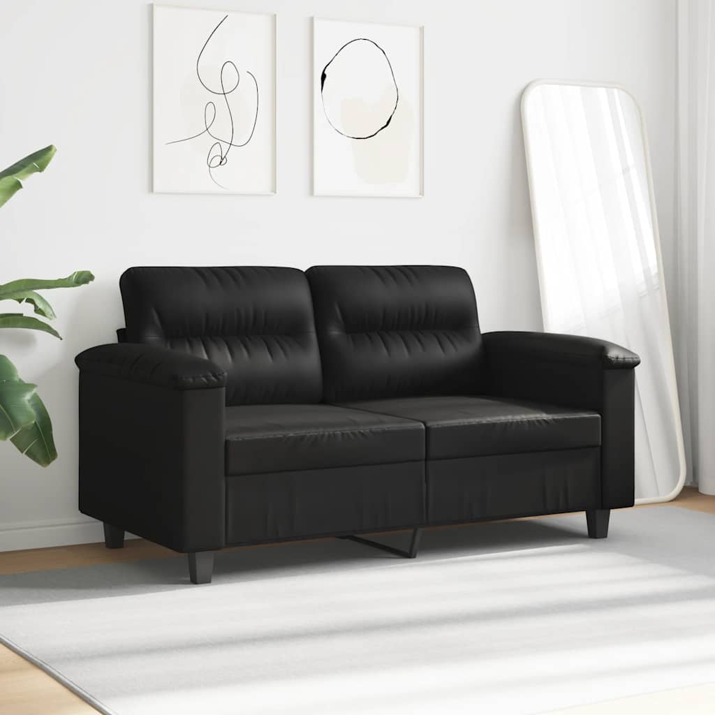 Sofá de 2 lugares 120 cm tecido de microfibra preto