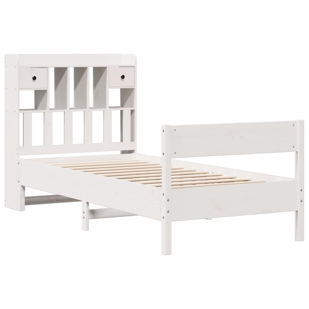 Cama com estante sem colchão 75x190 cm pinho maciço branco