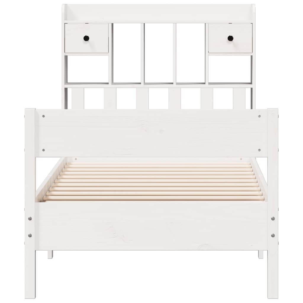 Cama com estante sem colchão 75x190 cm pinho maciço branco