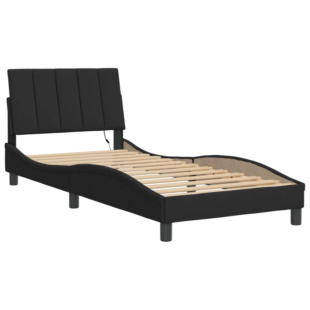 Estrutura de cama com LED sem colchão hanko 90x190 cm veludo preto