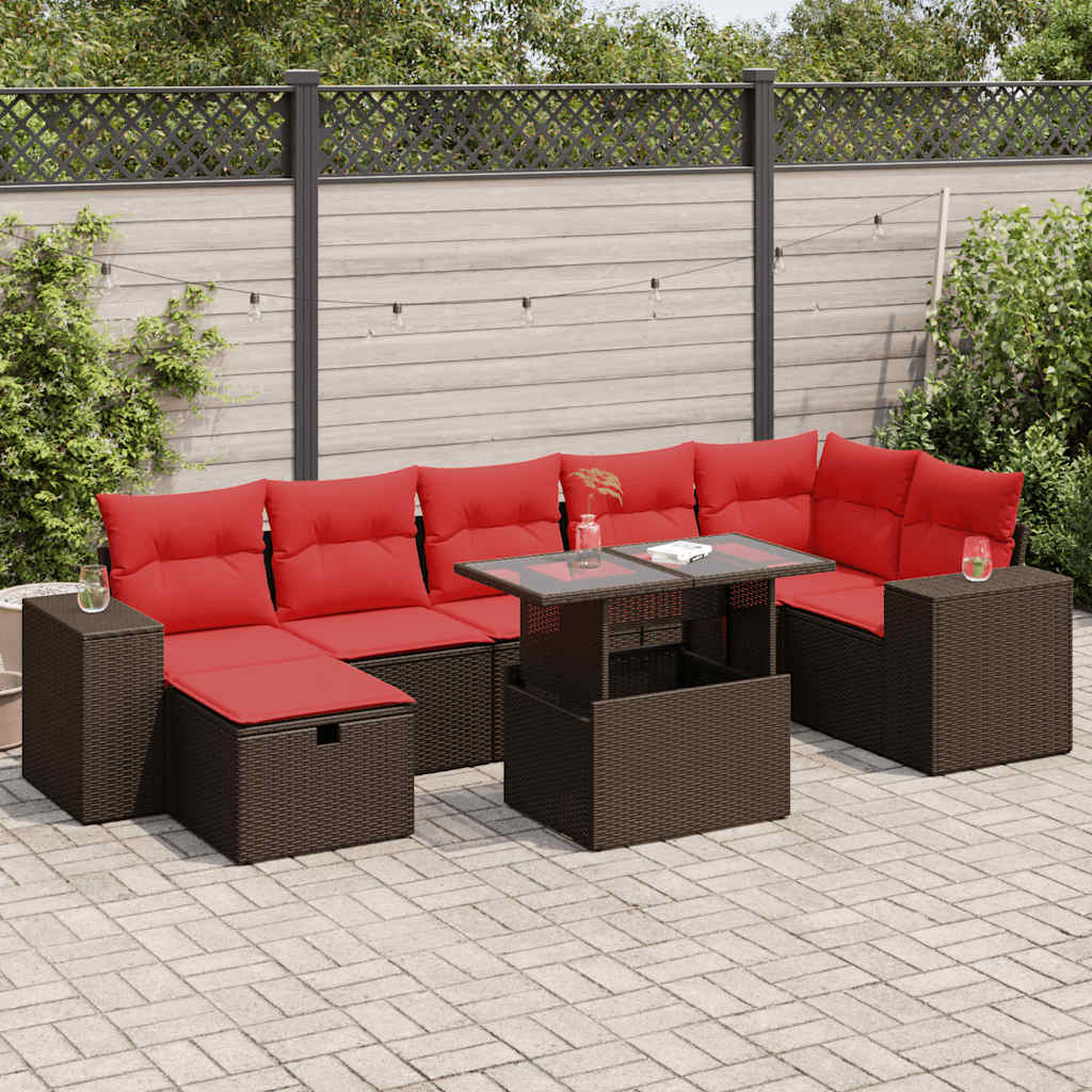 8 Pcs conjunto sofás jardim com almofadões vime PE/acácia preto
