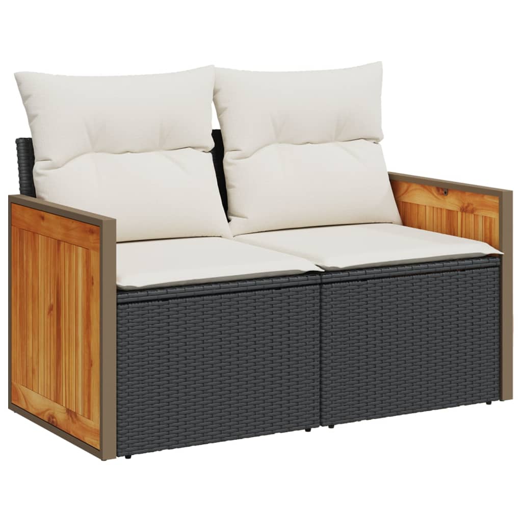 10 Pcs conjunto sofás de jardim c/ almofadões vime PE preto