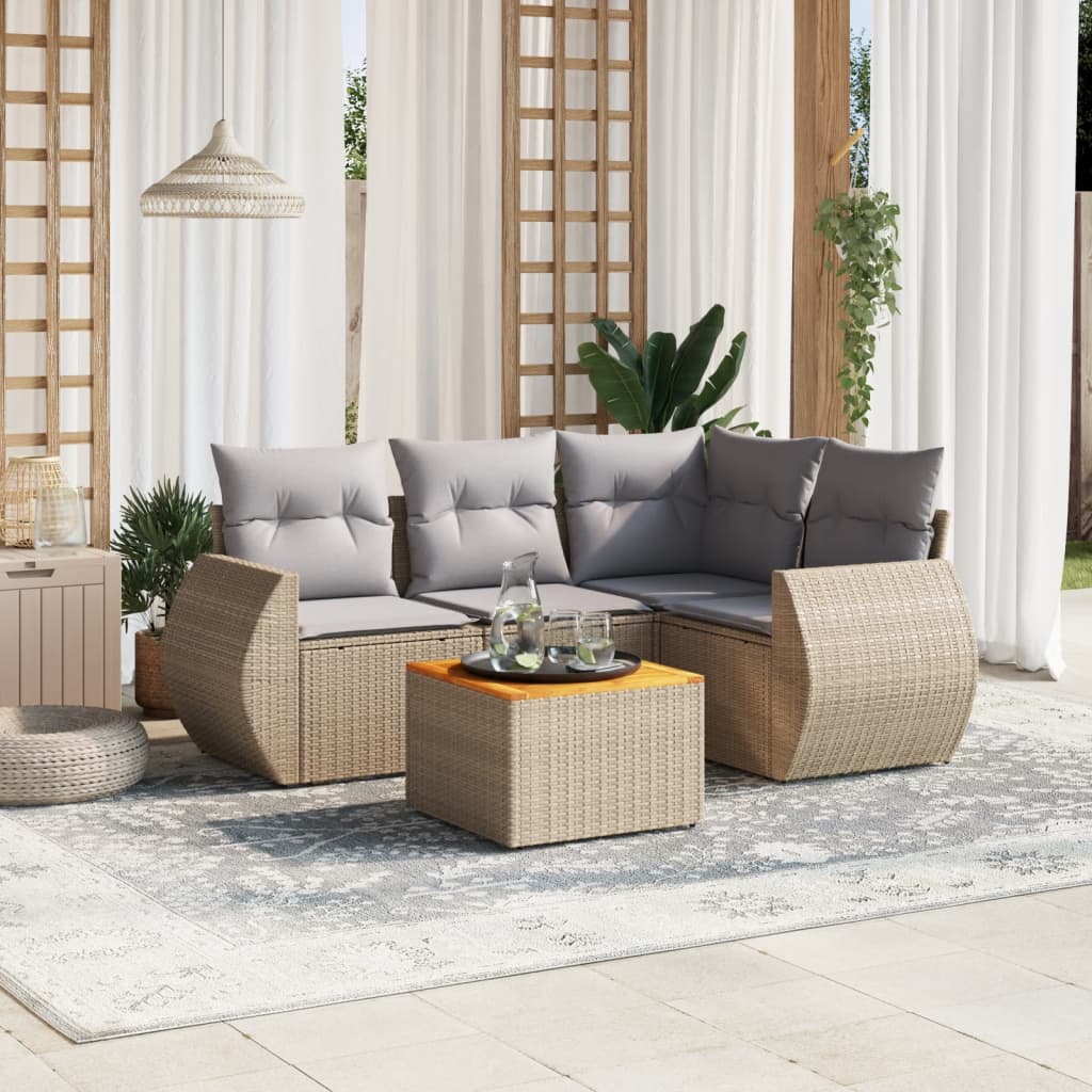 5 Pcs conjunto de sofás p/ jardim com almofadões vime PE bege
