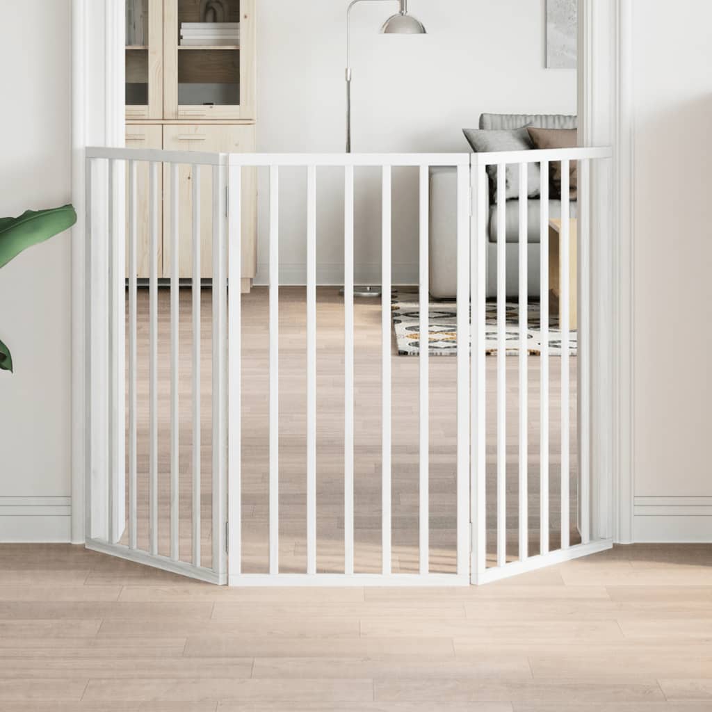 Portão para cães dobrável com 3 painéis, branco, 150 cm, madeira de álamo
