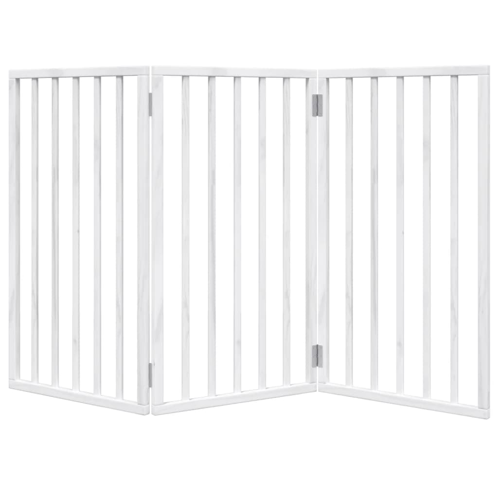 Portão para cães dobrável com 3 painéis, branco, 150 cm, madeira de álamo