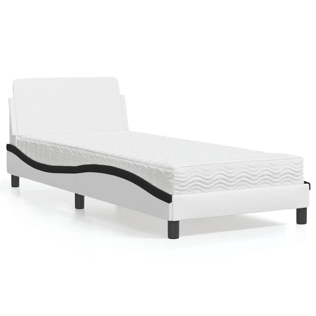 Cama com colchão dover 80x200 cm couro artificial branco e preto