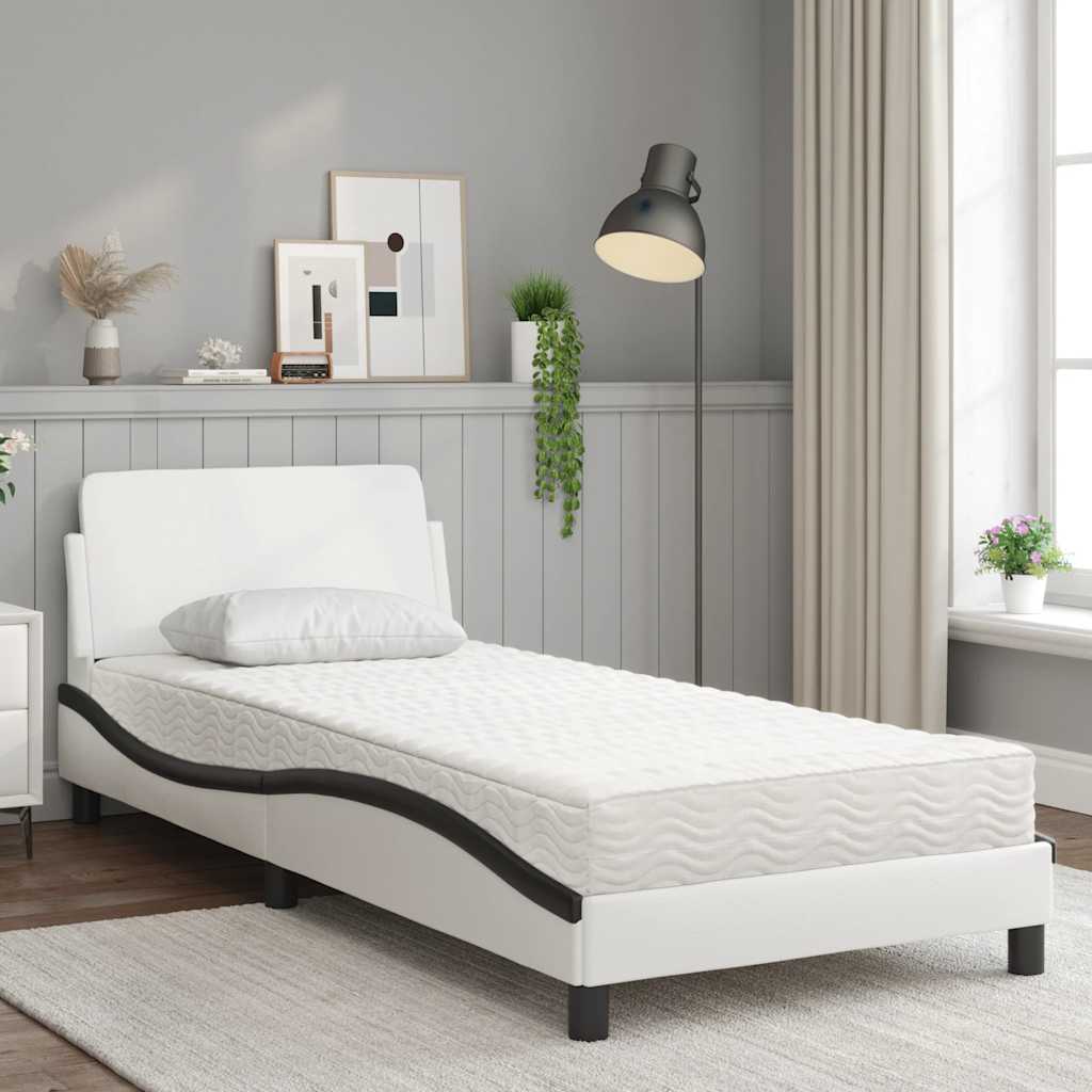 Cama com colchão dover 80x200 cm couro artificial branco e preto