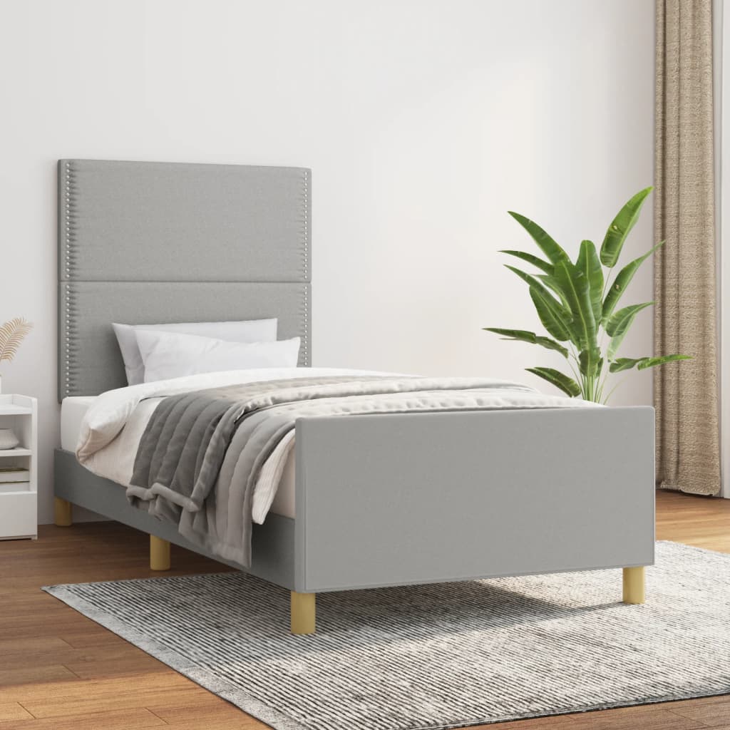 Estrutura de cama sem colchão 100x200 cm tecido cinzento-claro