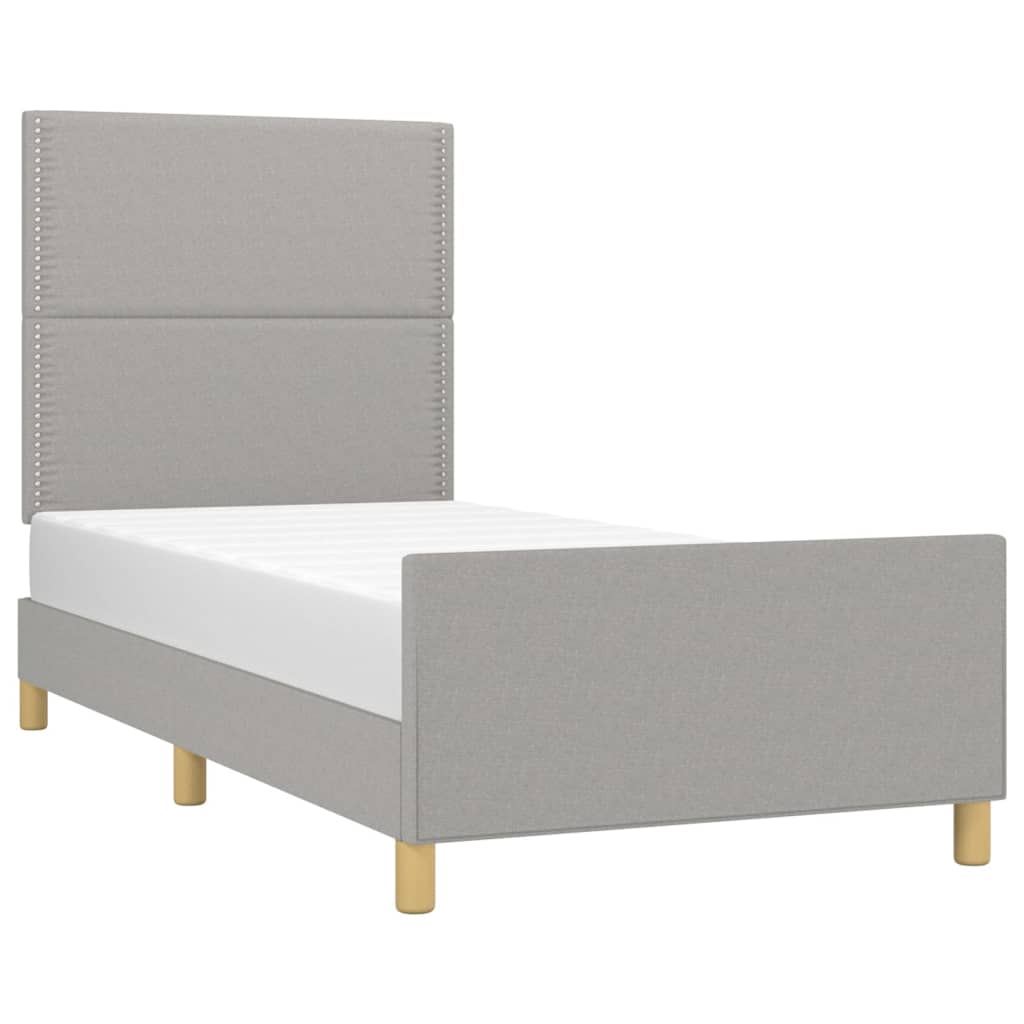 Estrutura de cama sem colchão 100x200 cm tecido cinzento-claro
