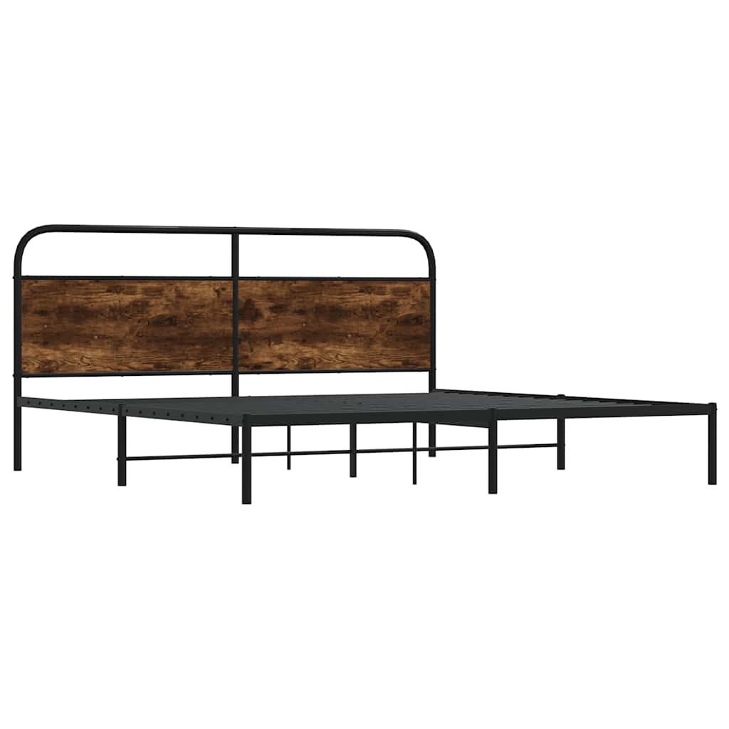 Estrutura de cama sem colchão 200x200cm metal carvalho fumado