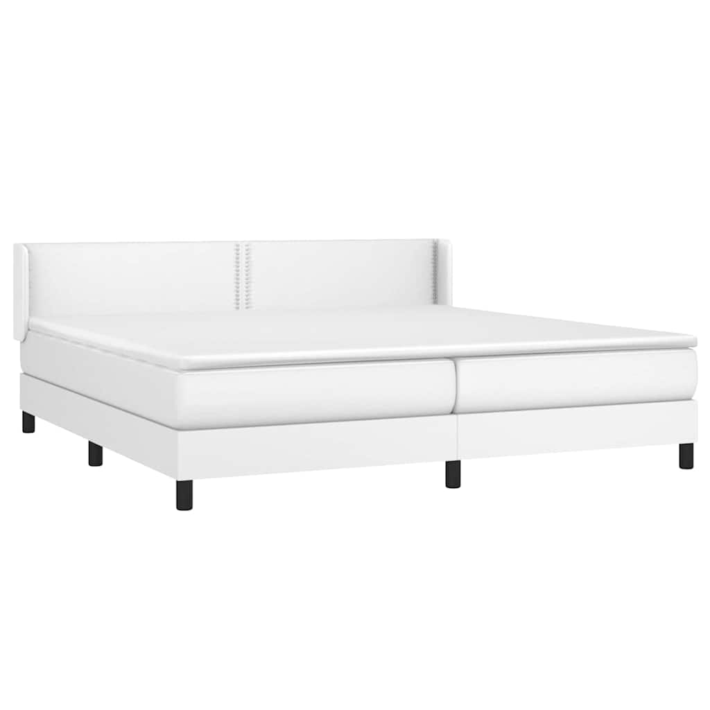 Cama com molas/colchão 200x200 cm couro artificial branco