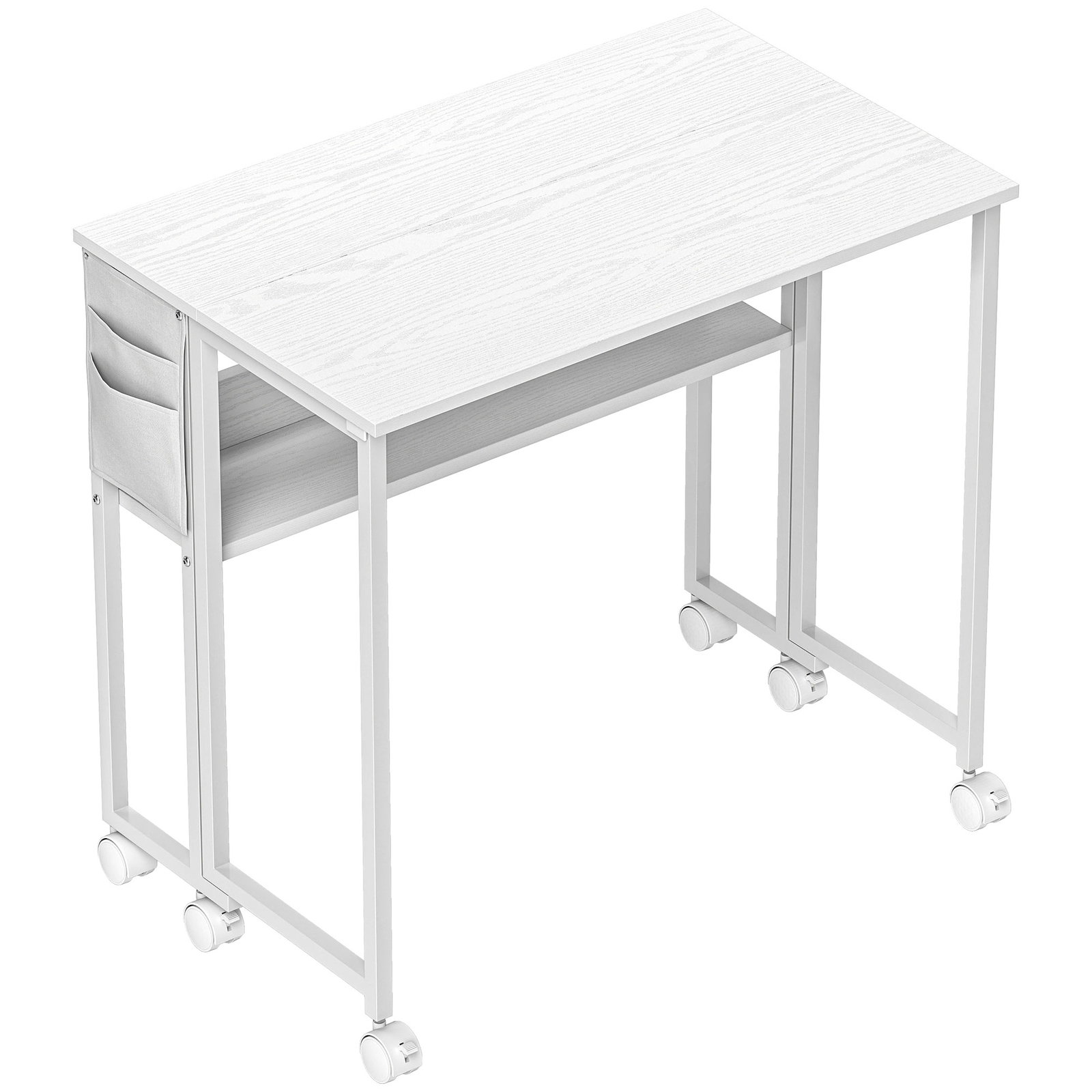 Secretária dobrável com rodas prateleira e bolso de arrumação ideal para espaços pequenos 80x50x75 cm branco