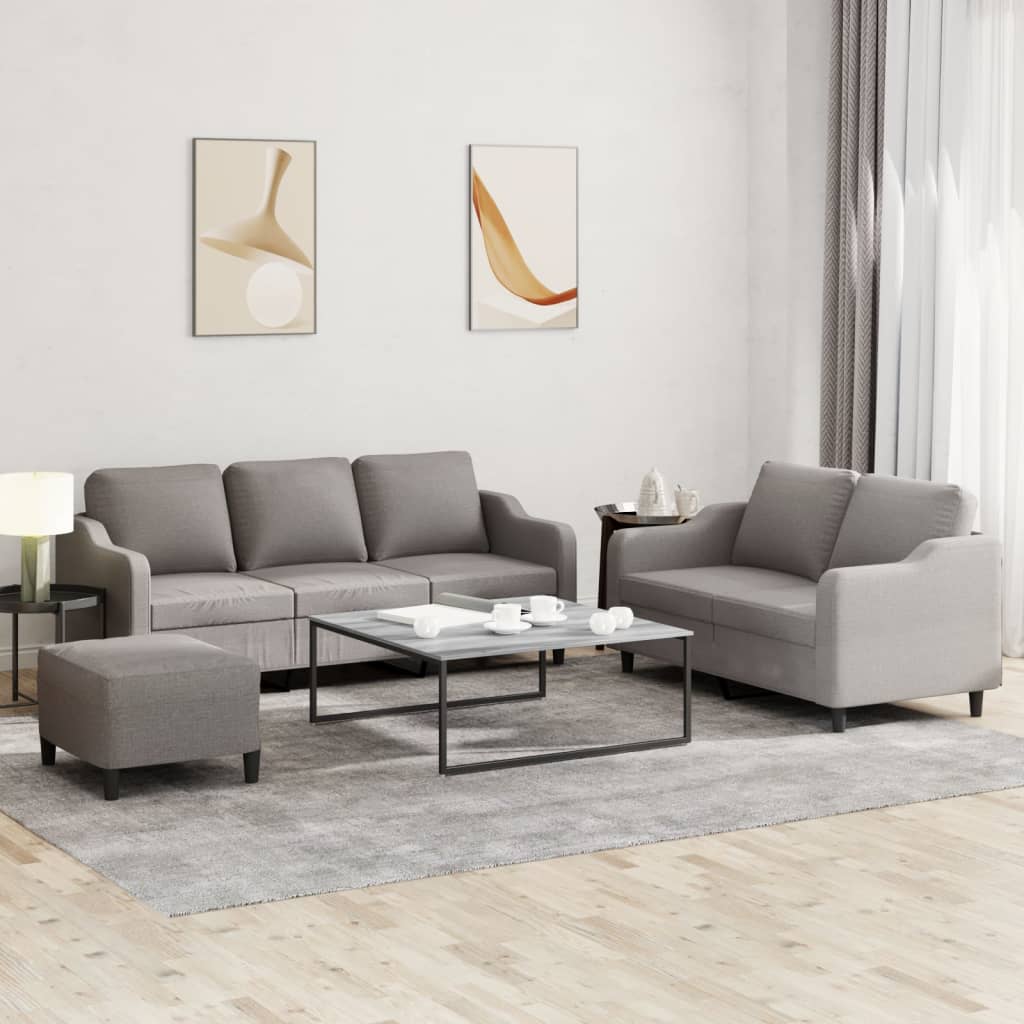 3 Pcs conjunto de sofás com almofadões tecido cinza-acastanhado