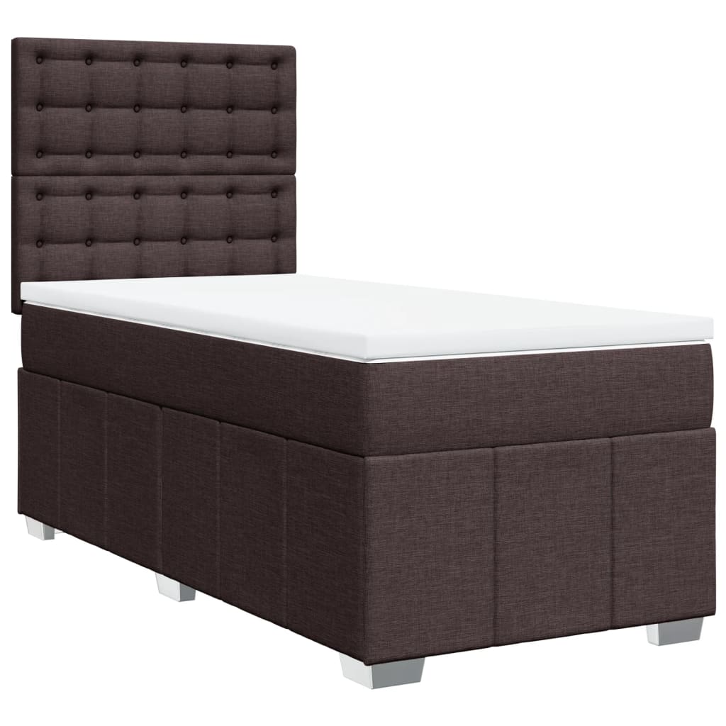 Cama com molas/colchão 100x200 cm tecido castanho-escuro