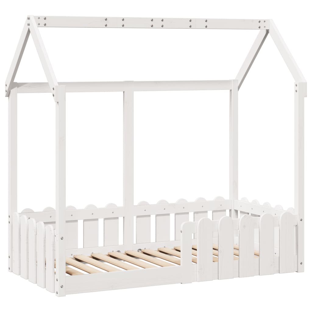 Cama infantil formato casa 70x140 cm pinho maciço branco