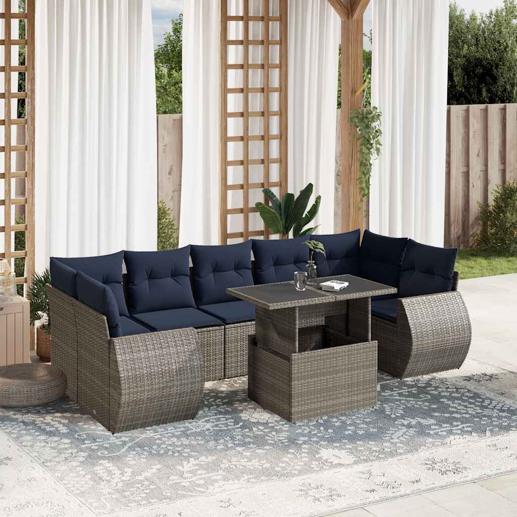 Conjunto de sofá de jardim com 8 peças e almofadas em rattan sintético cinza