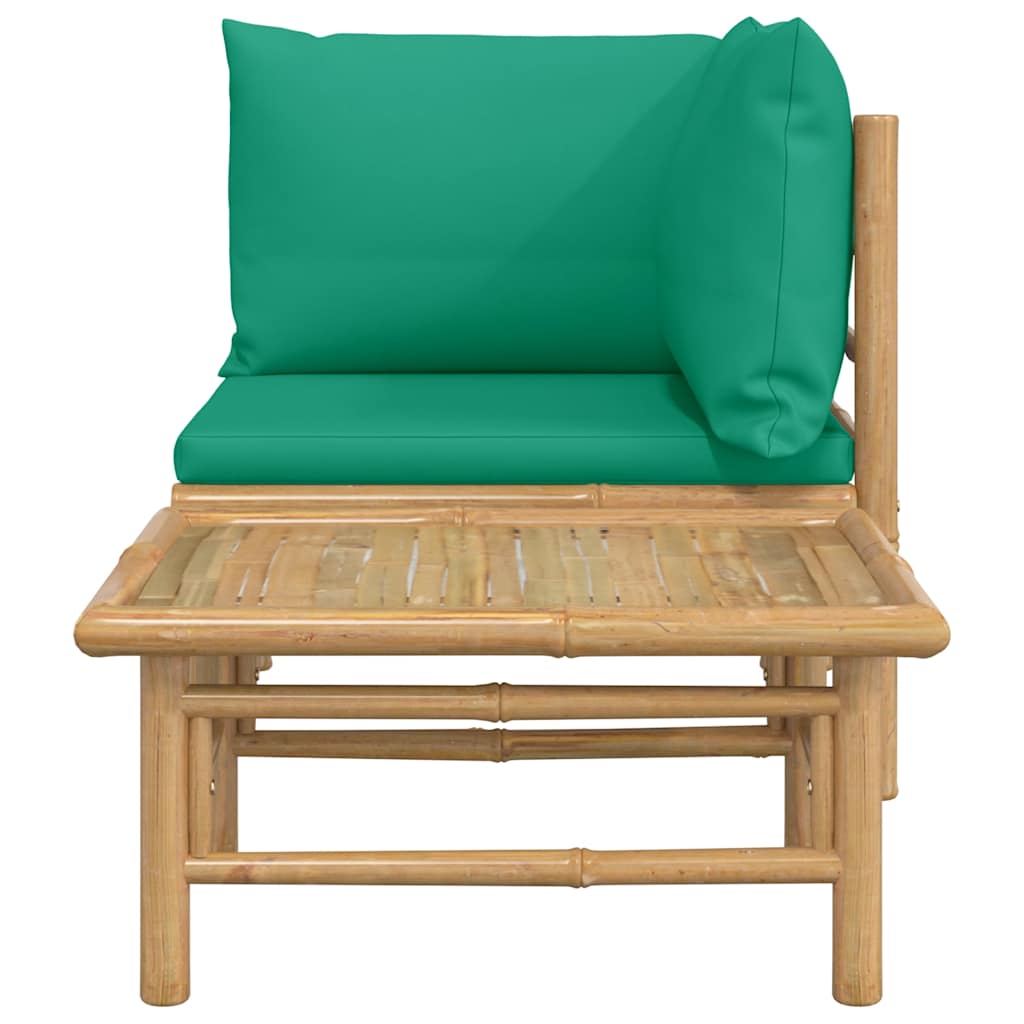 2 Pcs conjunto lounge de jardim bambu c/ almofadões verdes