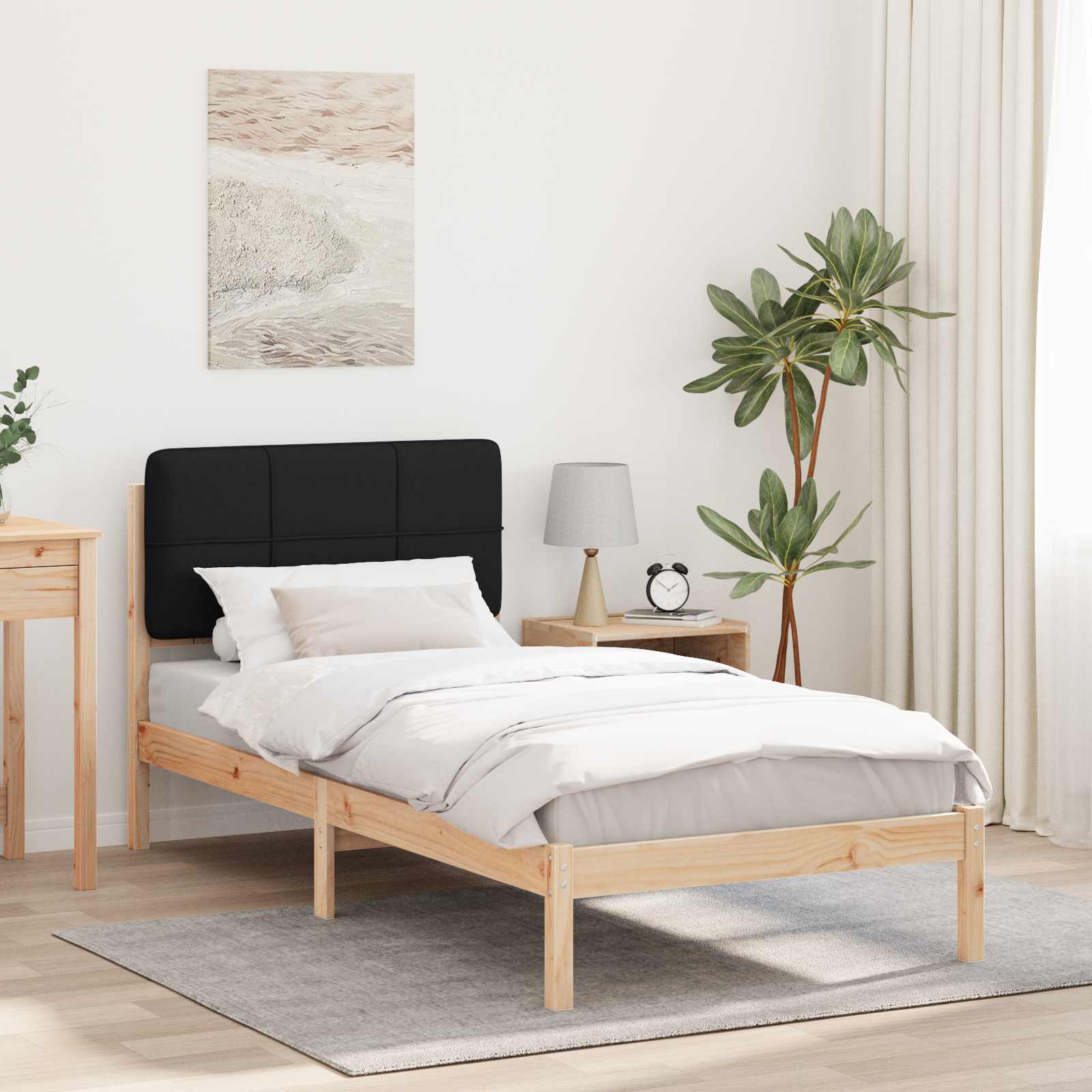 Estrutura de cama com cabeceira estofada preto 90 x 190 cm