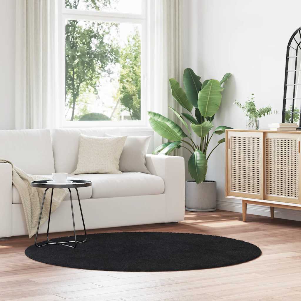 Tapete shaggy de pelo alto navarra 160x160 cm poliéster preto