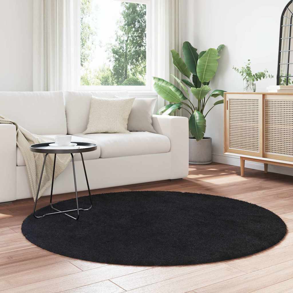 Tapete shaggy de pelo alto navarra 160x160 cm poliéster preto