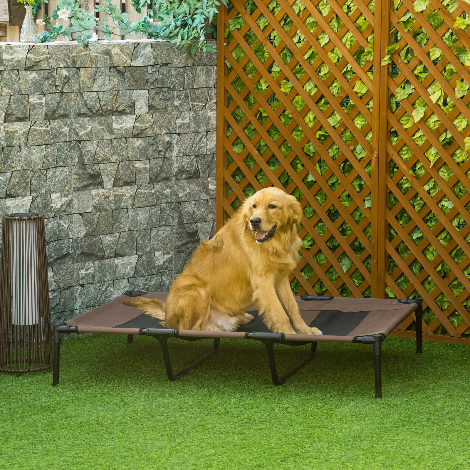 Cama para Animais de Estimação Cama Elevada para Cães Gatos com Tecido Transpirável para Dormir Relaxar Exterior Jardim Terraço