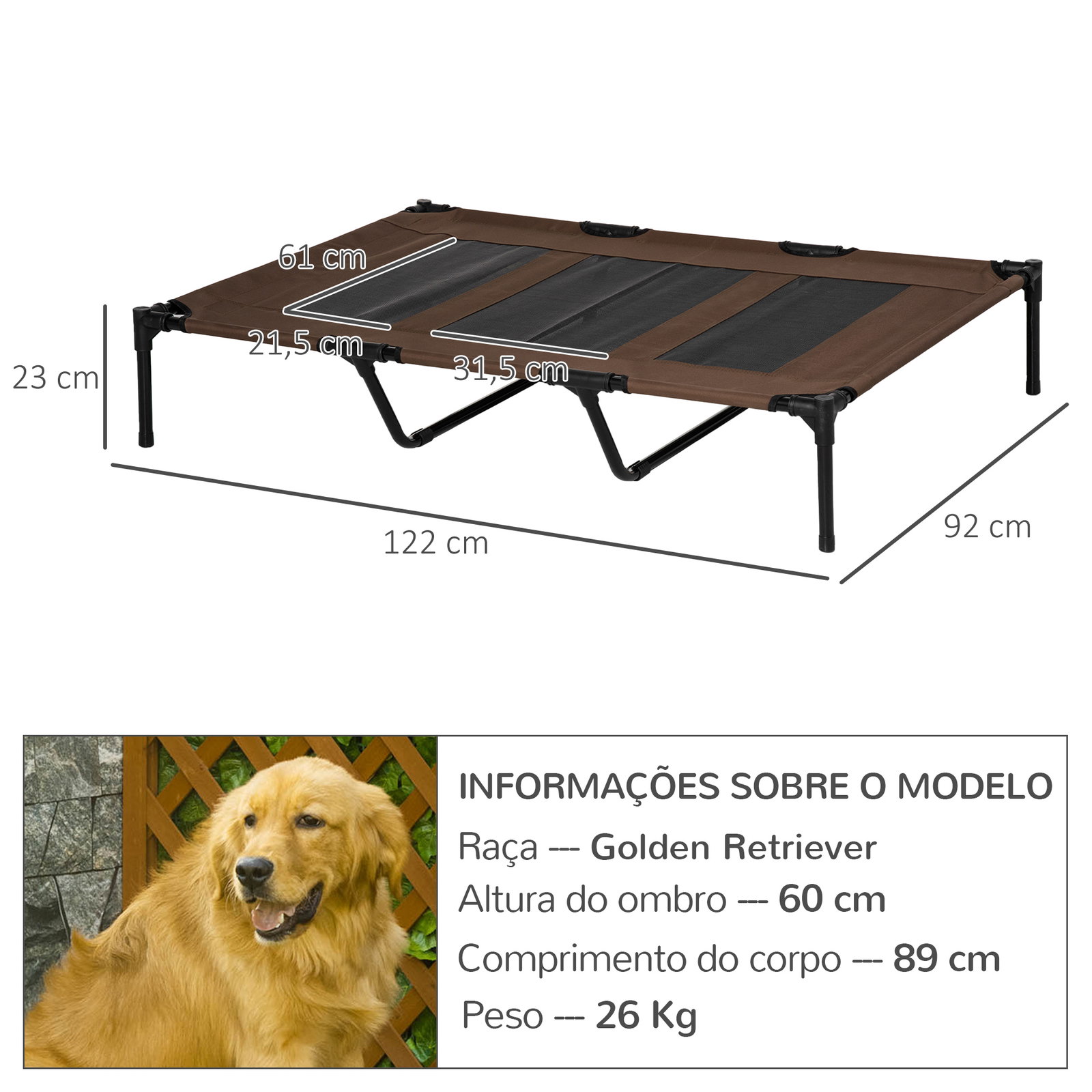 Cama para Animais de Estimação Cama Elevada para Cães Gatos com Tecido Transpirável para Dormir Relaxar Exterior Jardim Terraço