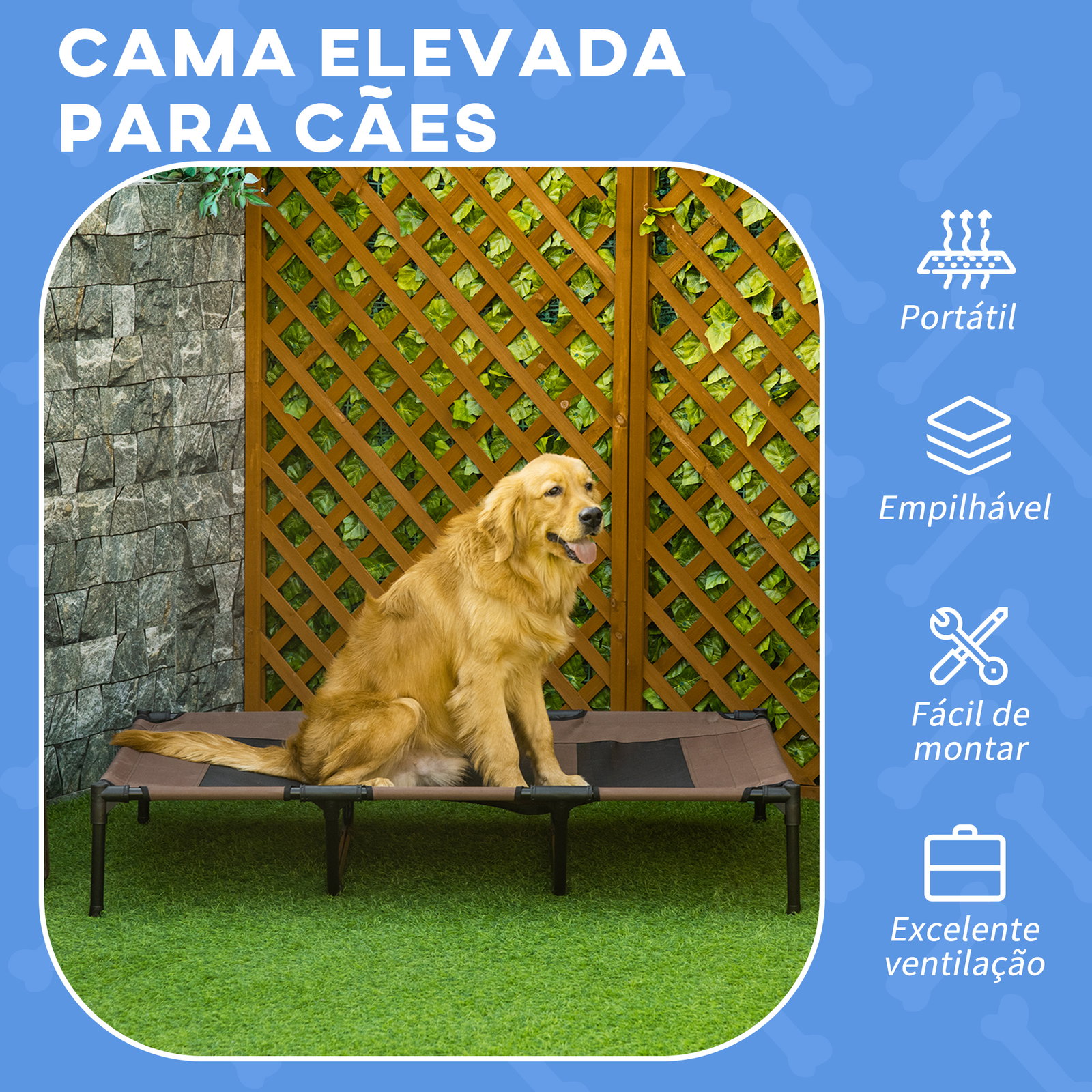 Cama para Animais de Estimação Cama Elevada para Cães Gatos com Tecido Transpirável para Dormir Relaxar Exterior Jardim Terraço