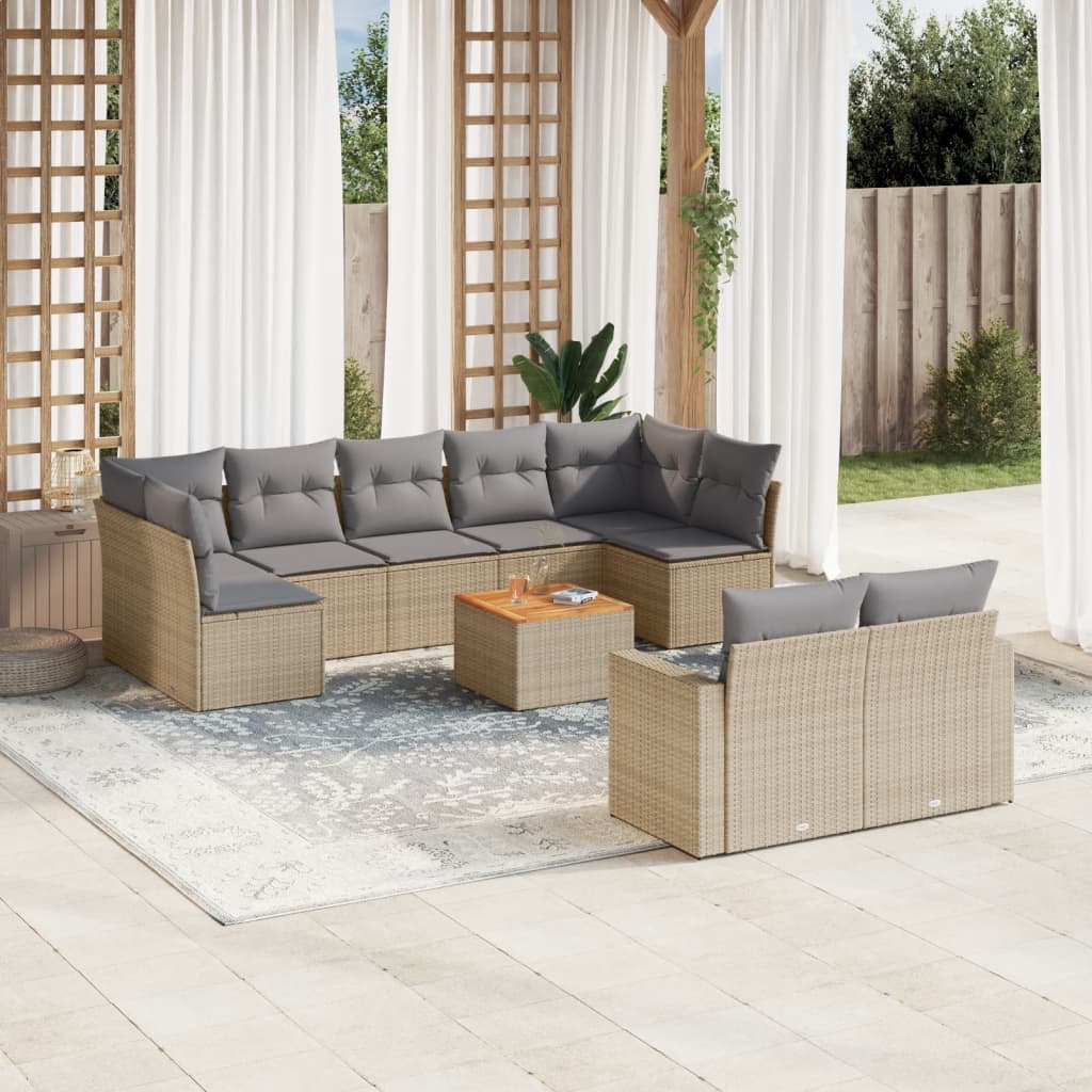 10 Pcs conjunto de sofás p/ jardim com almofadões vime PE bege