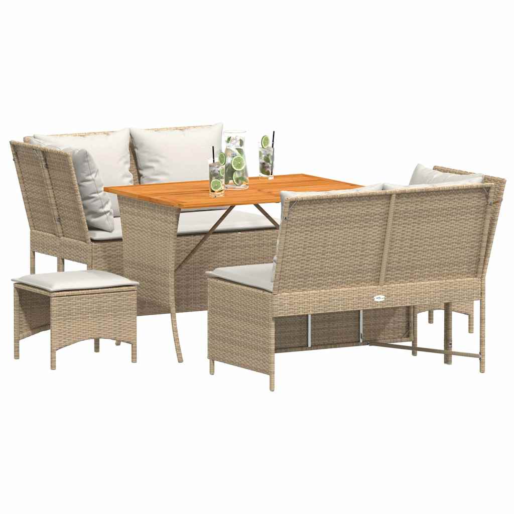 5 Pcs conjunto de sofás p/ jardim com almofadões vime PE bege