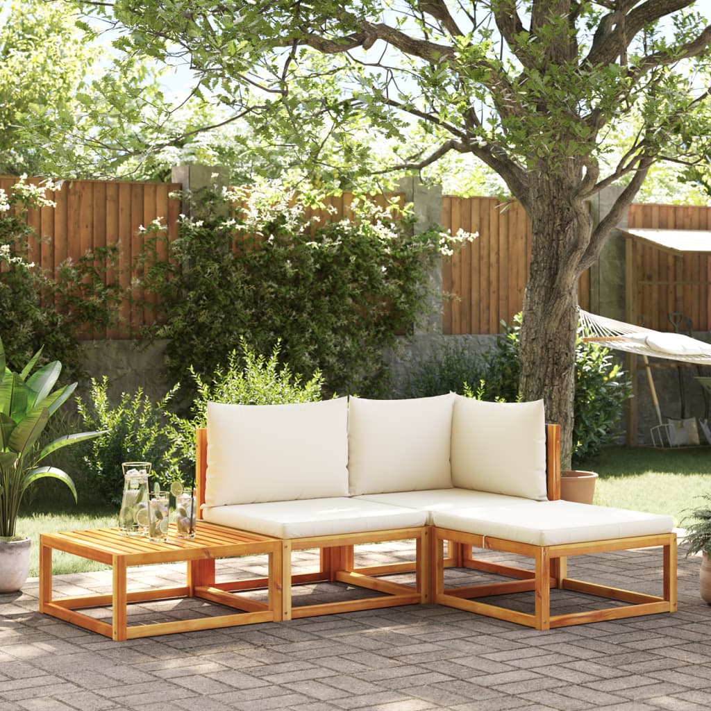 Conjunto de sofás de jardim de 4 peças com almofadas de madeira de acácia e vime
