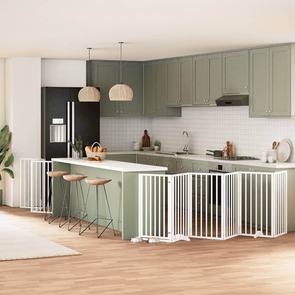 Portão p/ cães com porta dobrável 12 painéis 600cm álamo branco