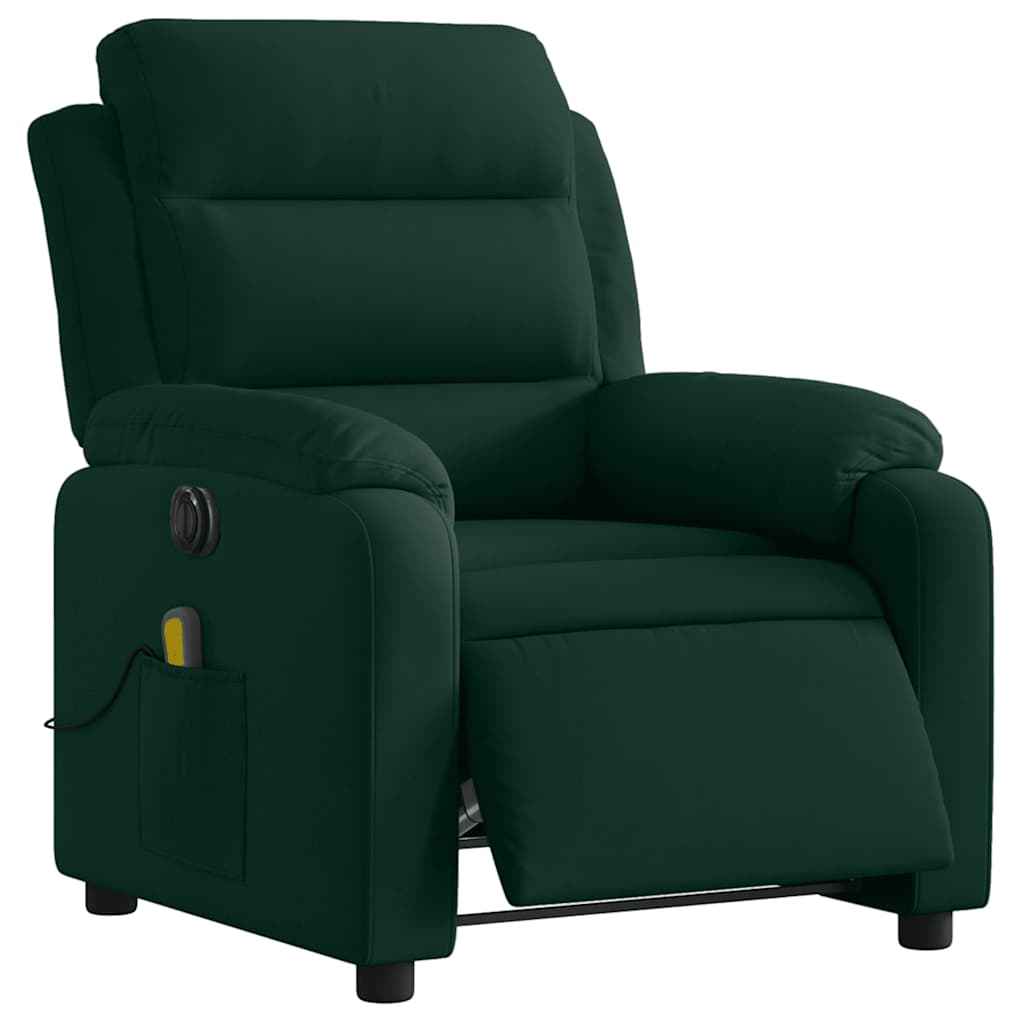 Poltrona de massagens reclinável elétrica veludo verde-escuro